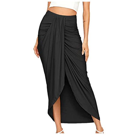 Autumn/Winter Split Wrap Asymmetric Draped Skirt - Fashion Damsel