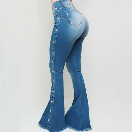 Side Stripe Winter Flare Denim Jeans - Fashion Damsel