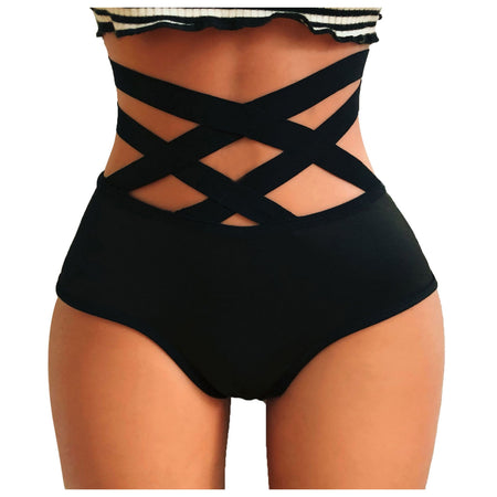 Strappy High Waist Brief Lingerie Underwear - Fashion Damsel