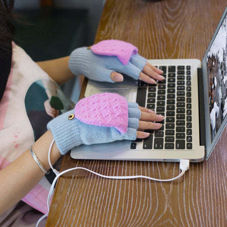 Winter Women's Half Finger Knitted USB Heated Gloves