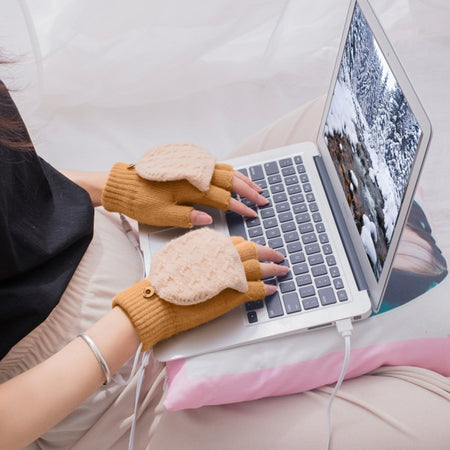 Winter Women's Half Finger Knitted USB Heated Gloves
