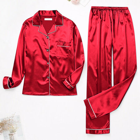 Pajamas Silk Satin Sleepwear Long Sleeve Top And Trouser - Fashion Damsel
