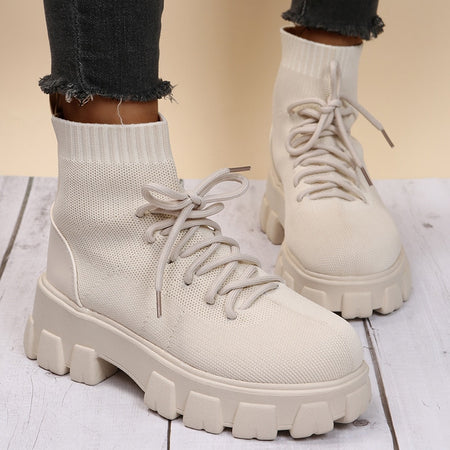Platform Lace-Up Elastic Breathable Boots