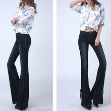 Carica l'immagine nel visualizzatore di Gallery, Vintage High Waist Bandage Lace Up Flare Jeans