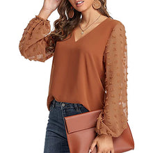 Cargar imagen en el visor de la galería, Lantern Sleeve V Neck Chiffon Blouse
