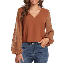 Cargar imagen en el visor de la galería, Lantern Sleeve V Neck Chiffon Blouse