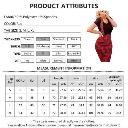 Plaid Print Suspender Knee Length Skirt