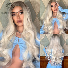 Load image into Gallery viewer, Long, Wavy Natural Synthetic Wig Ombre, Blonde & Brown