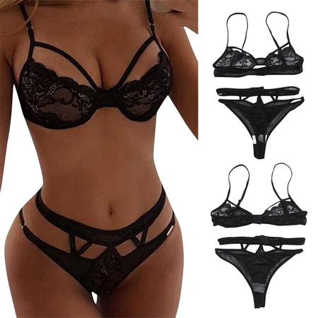 Black Lace Bikini Underwear Brief Set