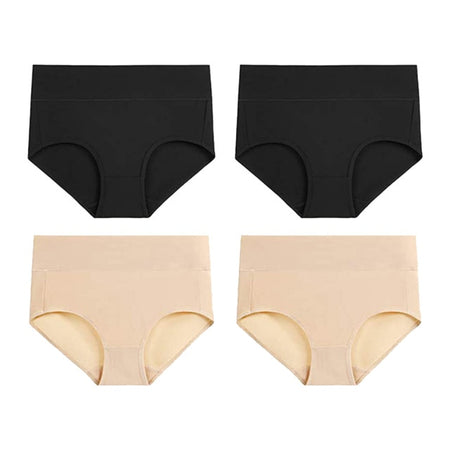 M-4XL 4 Pack 2 Black and 2 Khaki High Waist Full Coverage Seamless Panties