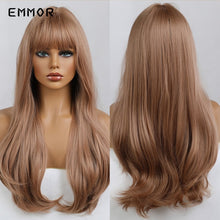 Carica l'immagine nel visualizzatore di Gallery, Emmor Synthetic Wigs Natural Ombre, Brown Wavy Hair Wig for Women Heat Resistant Fiber