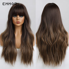 Carica l'immagine nel visualizzatore di Gallery, Emmor Synthetic Wigs Natural Ombre, Brown Wavy Hair Wig for Women Heat Resistant Fiber