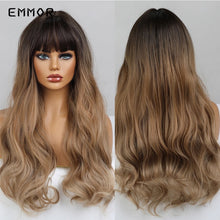 Carica l'immagine nel visualizzatore di Gallery, Emmor Synthetic Wigs Natural Ombre, Brown Wavy Hair Wig for Women Heat Resistant Fiber