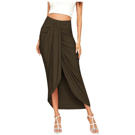 Casual Slit Wrap Asymmetrical Maxi Draped Solid Skirt
