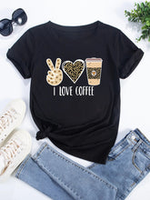 將圖片載入圖庫檢視器 I Love Coffee Letters Graphic Printed Women T-shirt