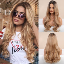 Load image into Gallery viewer, Long, Wavy Natural Synthetic Wig Ombre, Blonde & Brown