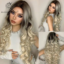 Load image into Gallery viewer, Long, Wavy Natural Synthetic Wig Ombre, Blonde & Brown