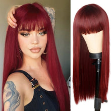 Cargar imagen en el visor de la galería, Heat Resistant Natural Hair Long Straight Wig With Bangs