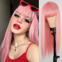 Cargar imagen en el visor de la galería, Heat Resistant Natural Hair Long Straight Wig With Bangs