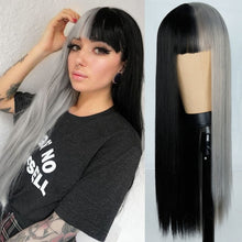Cargar imagen en el visor de la galería, Heat Resistant Natural Hair Long Straight Wig With Bangs