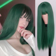 Cargar imagen en el visor de la galería, Heat Resistant Natural Hair Long Straight Wig With Bangs
