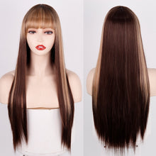 Cargar imagen en el visor de la galería, Heat Resistant Natural Hair Long Straight Wig With Bangs