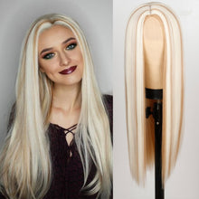 Cargar imagen en el visor de la galería, Heat Resistant Natural Hair Long Straight Wig With Bangs