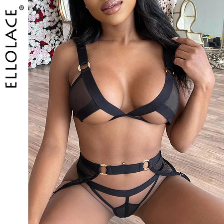 Wireless Lace Hollow Out Sexy 3 Piece Set