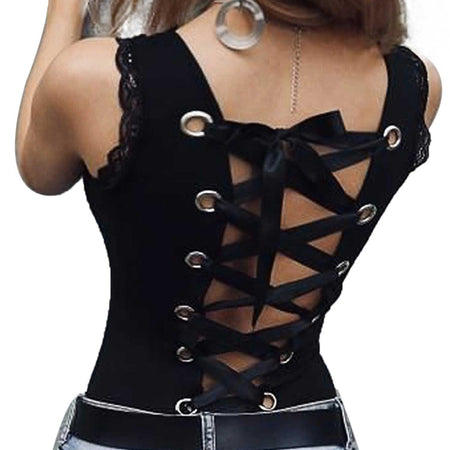 Backless Hollow Bandage Solid Color Camisole