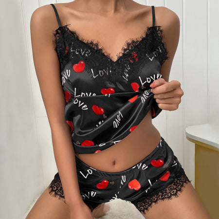 Lace Pajama V Neck Satin
