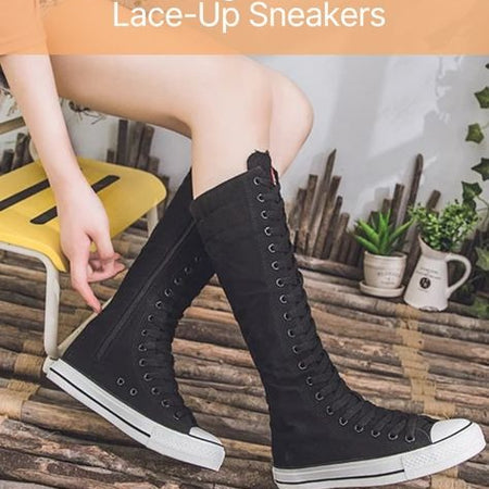New Spring Canvas High Top Long Boots Lace-Up Sneakers