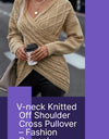V-neck Knitted Off Shoulder Cross Pullover