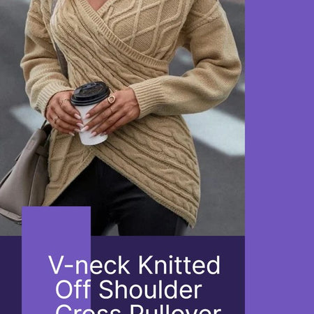 V-neck Knitted Off Shoulder Cross Pullover