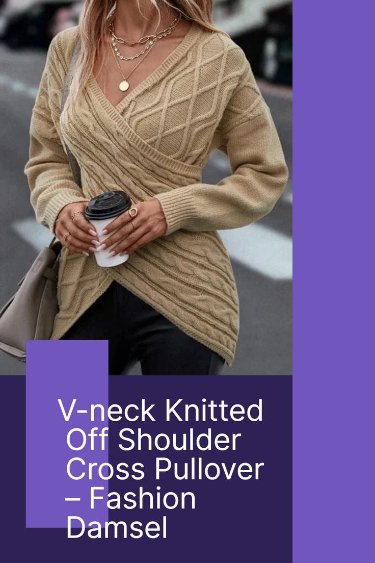 V-neck Knitted Off Shoulder Cross Pullover