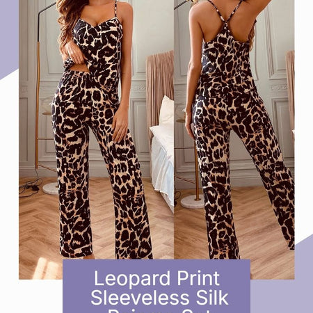 Leopard Print Sleeveless Silk Pajama Set