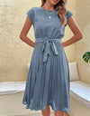 Elegant Casual O Neck Pleated Midi Sundress