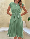 Elegant Casual O Neck Pleated Midi Sundress