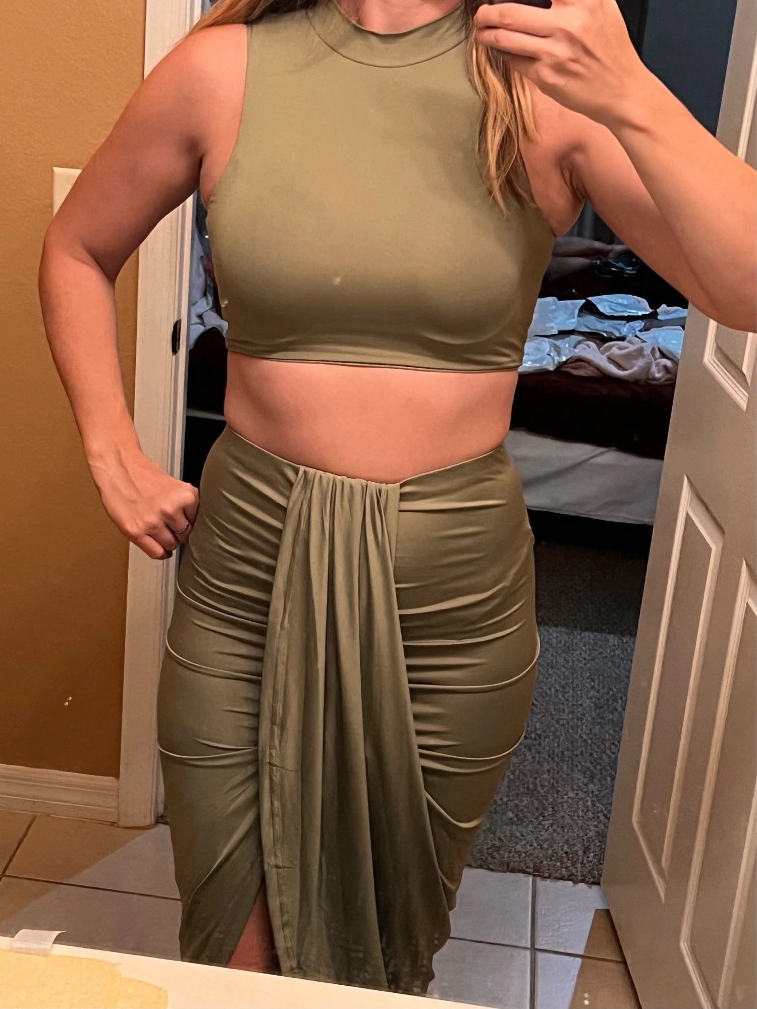 Two Piece Sleeveless Crop Top Summer Skirt