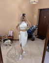 Two Piece Sleeveless Crop Top Summer Skirt