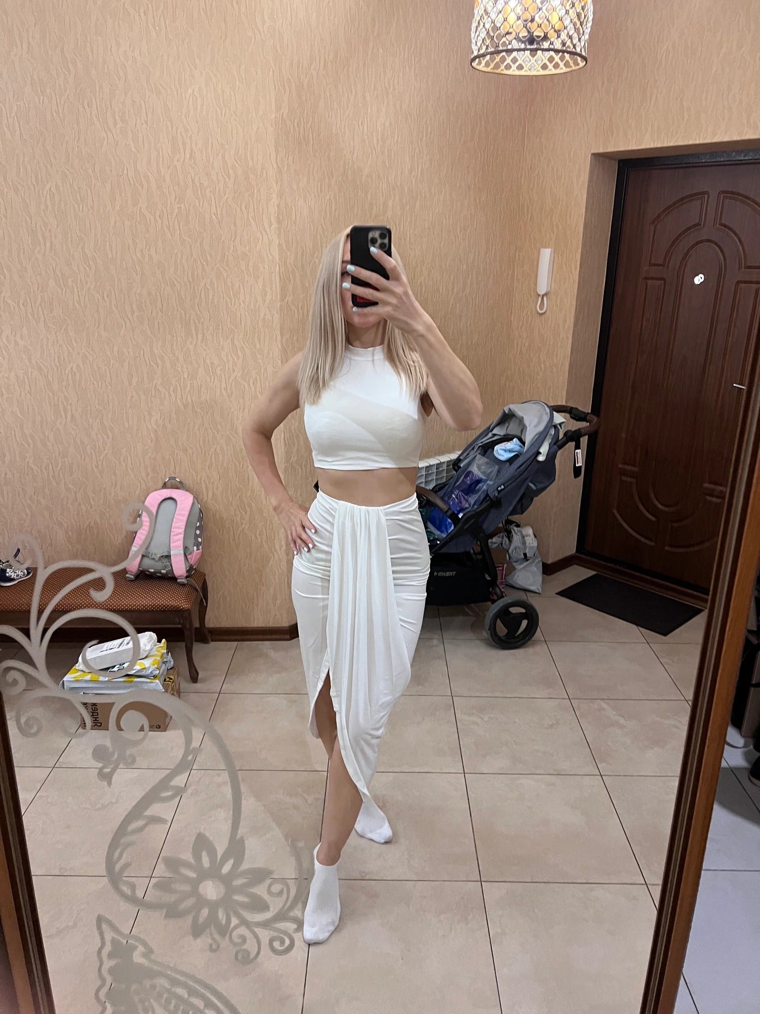 Two Piece Sleeveless Crop Top Summer Skirt