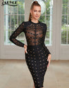 Studded Button Black Beading Bandage Dress