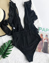 One Piece Flounced Open Back Swimsuit Bikini