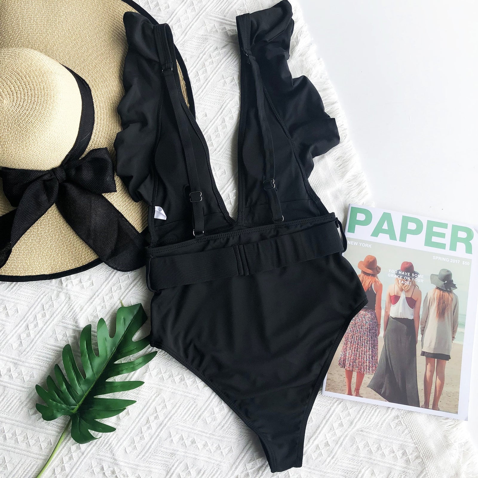One Piece Flounced Open Back Swimsuit Bikini