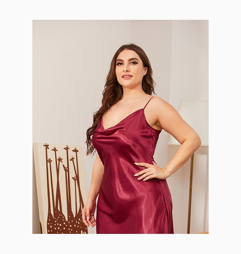 Large size Women's Sleepwear Satin Nightdress