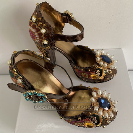 Exotic Embroidery Satin Diamond Flower Summer Sandals