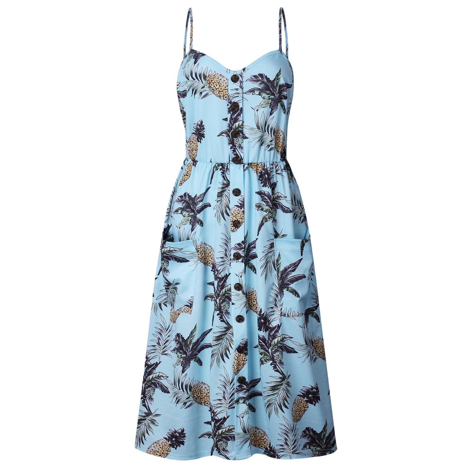 Casual Print Sexy Spaghetti Strap V-Neck Sundress
