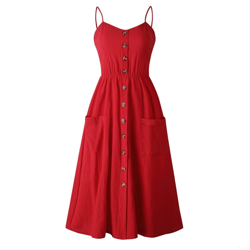 Casual Print Sexy Spaghetti Strap V-Neck Sundress
