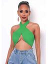 Sleeveless Strappy Cross Over Halter Wrap Crop Top