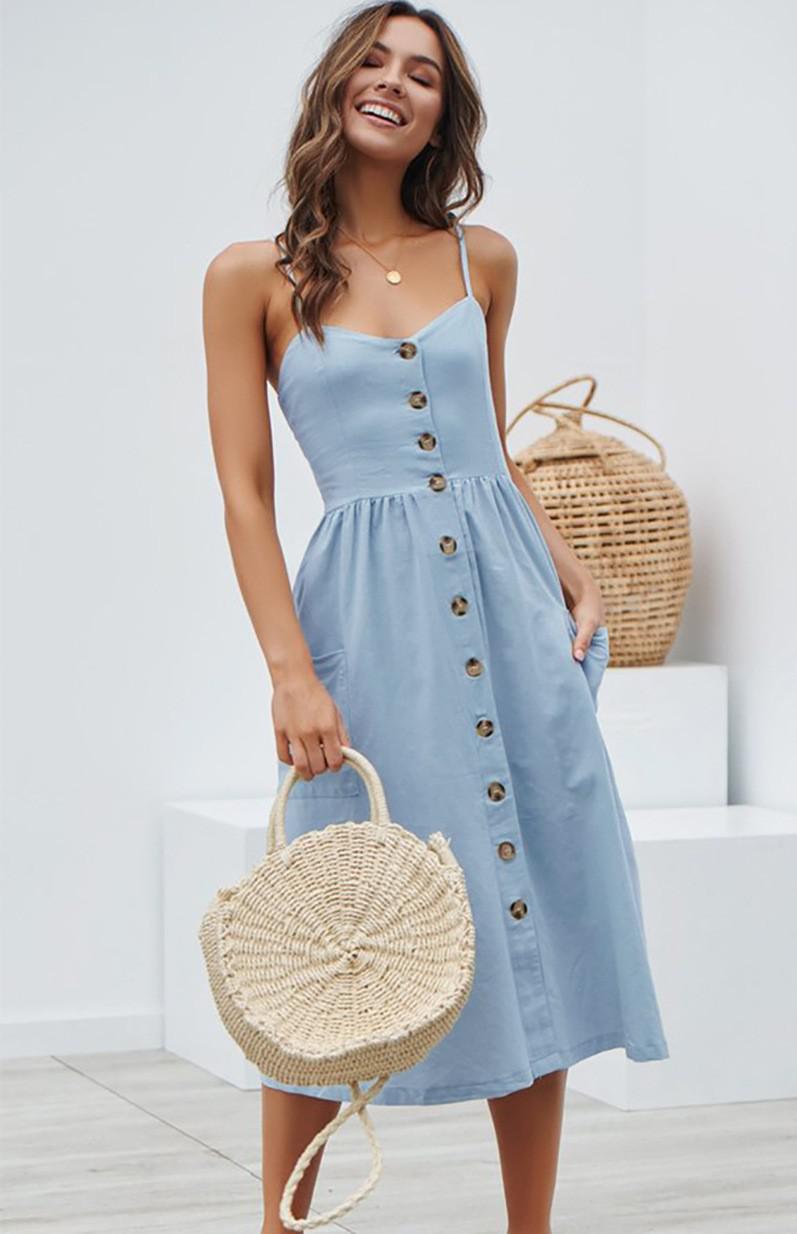 Casual Print Sexy Spaghetti Strap V-Neck Sundress
