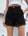 Rolled Hem Denim High Waist Straight Jean Shorts